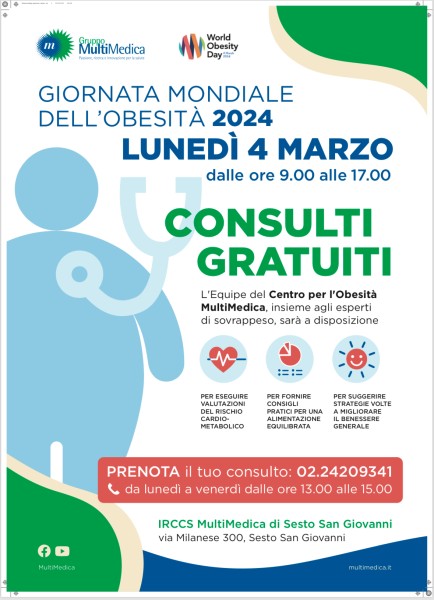Giornata mondiale dell’Obesità: il 4 marzo consulti gratuiti, all’IRCCS MultiMedica di Sesto San Giovanni