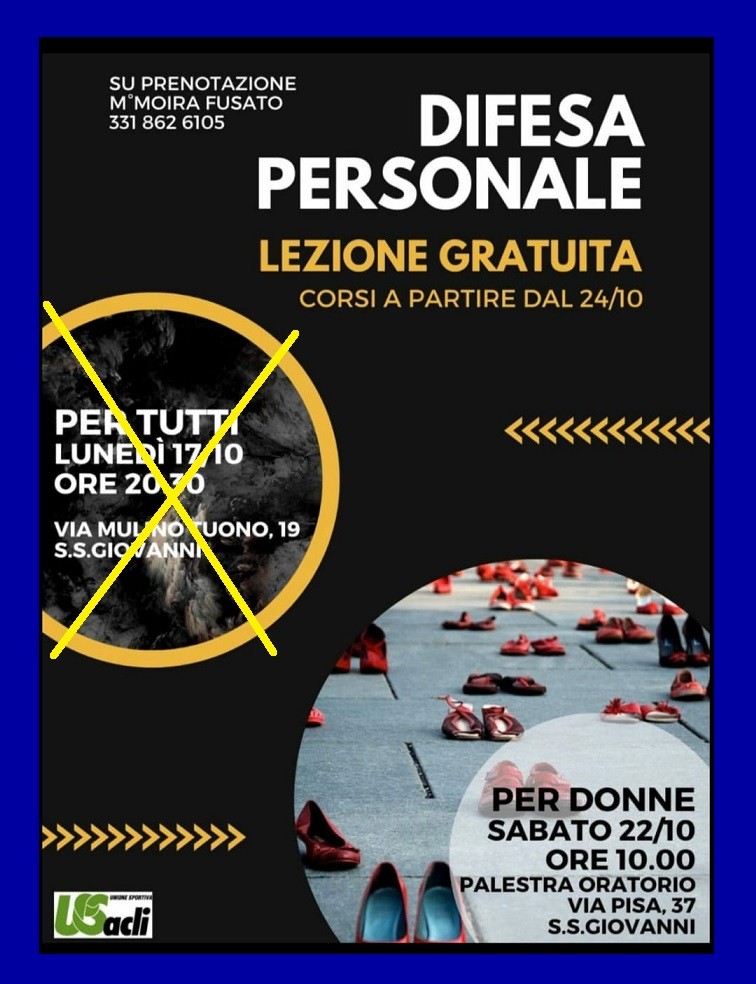 Il 22/10 a SSG Difesa Personale Donne - 20 Ottobre 2022
