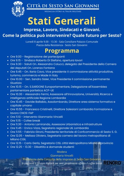 Sesto - Lavoro: in aprile gli Stati Generali del Lavoro, a maggio la Giornata del Lavoro Territoriale e l’inaugurazione del monumento ai Caduti sul Lavoro  8 aprile - Stati Generali del Lavoro