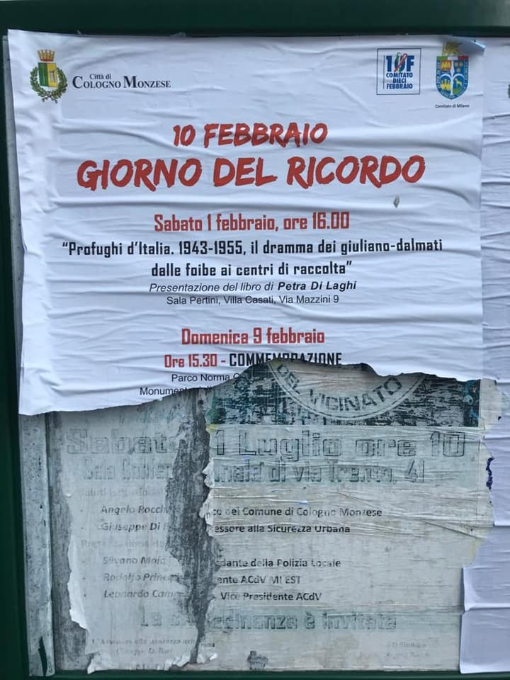 Cologno strappati manifesti di commemorazione riguardanti il Giorno del ricordo.